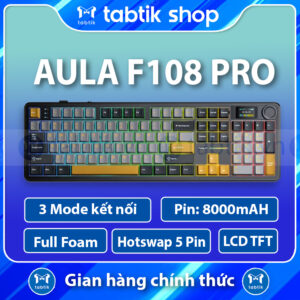 Aula F108 Pro Black Golden - Full size (3 Mode | Mạch Xuôi | 8000 MAh)