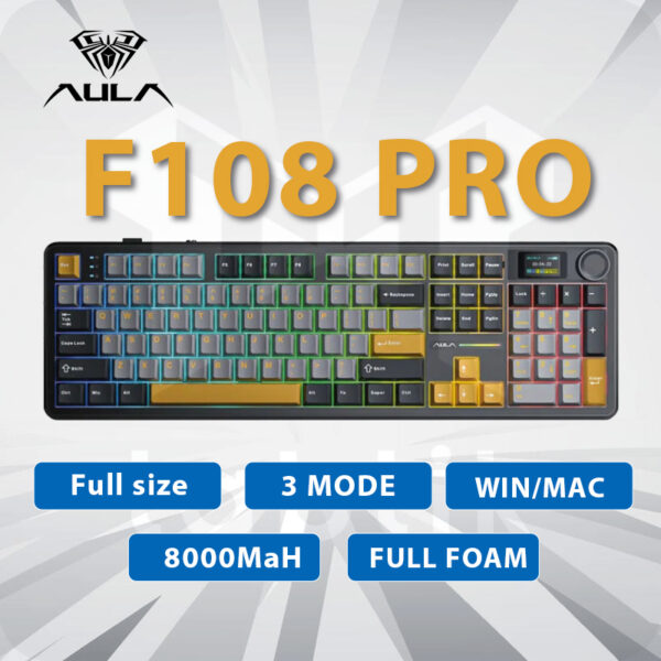 Aula F108 Pro Black Golden - Full size (3 Mode | Mạch Xuôi | 8000 MAh)