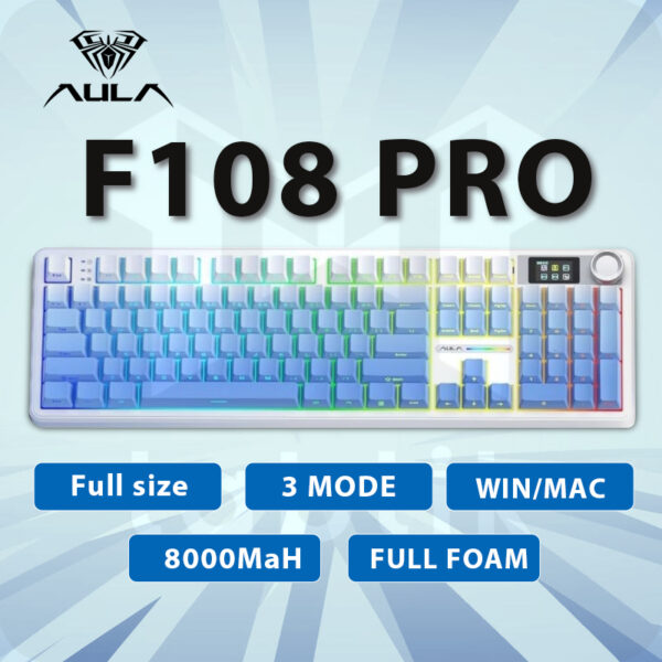 Aula F108 Pro Blue Gardient - Full size (3 Mode | Mạch Xuôi | 8000 MAh)