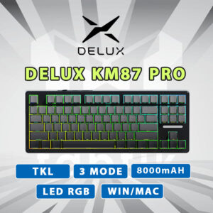 Delux KM87 Pro Polar Đen Xuyên Led (3 Mode | Mạch Xuôi | Led RGB | 4000maH)