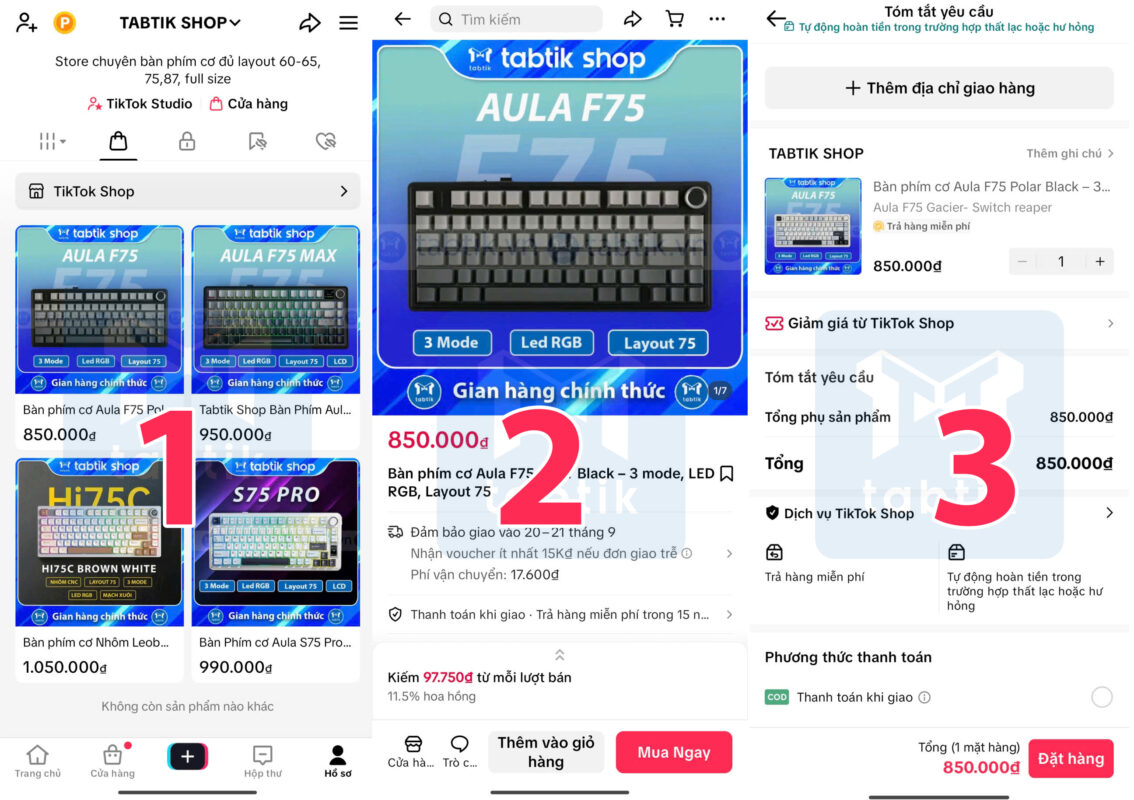 Cách đặt hàng trên Tiktok Shop