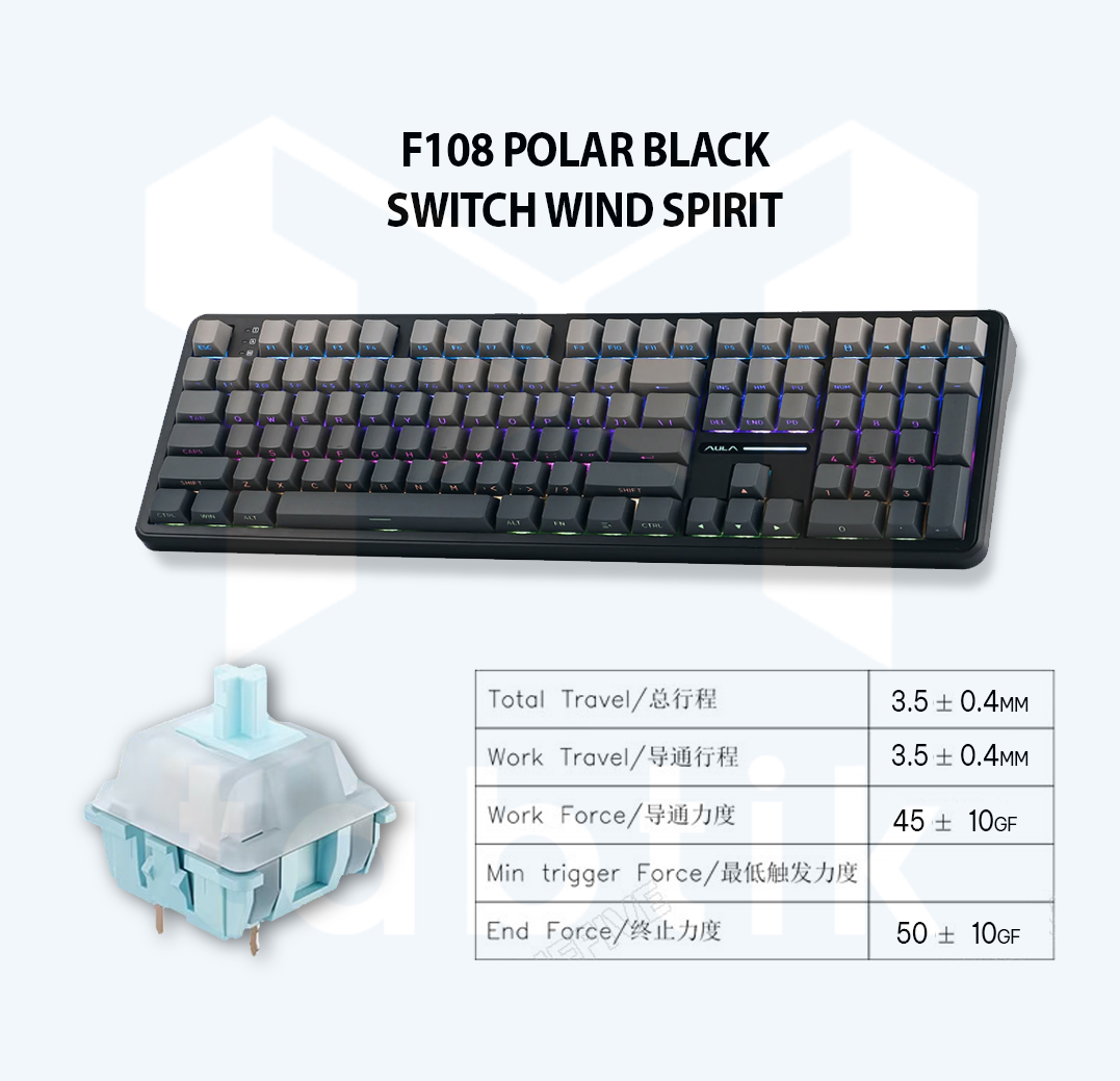 Bàn phím cơ F108 Polar Black Gardient – Full size (3 Mode | Mạch Xuôi | 8000 MAh) - Ảnh 3