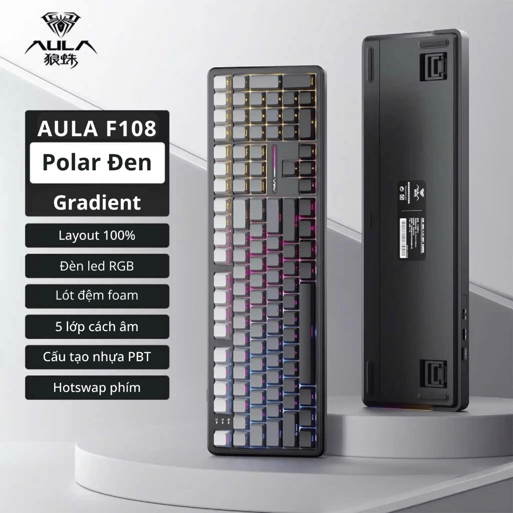 Bàn phím cơ F108 Polar Black Gardient – Full size (3 Mode | Mạch Xuôi | 8000 MAh) - Ảnh 2