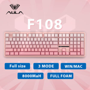Bàn phím cơ F108 Pink – Full size (3 Mode | Mạch Xuôi | 8000 MAh)