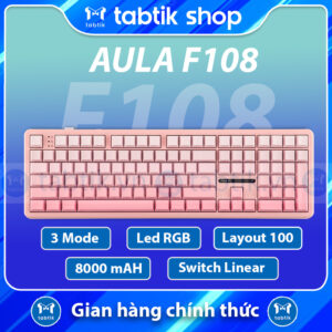 Bàn phím cơ F108 Pink – Full size (3 Mode | Mạch Xuôi | 4000 MAh)