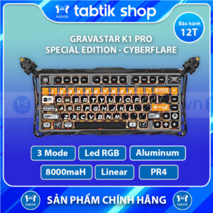 Bàn phím Gaming Gravastar Mercury K1 Pro - CyberFlare (Nhôm CNC | 3 Mode | Hotswap 5 pin| Led RGB)