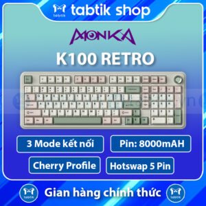 Monka K100 Retro Full Size Led RGB | Mạch Xuôi | 3 Mode 8000mah)