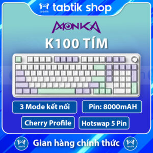 Monka K100 Tím Full Size Led RGB | Mạch Xuôi | 3 Mode 8000mah)