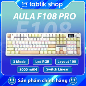 Bàn phím cơ F108 Kem– Full size (3 Mode | Mạch Xuôi | 8000 MAh)