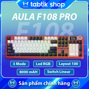 Bàn phím cơ F108 PRO Red White – Full size ( Plate PR4 | 3 Mode | Mạch Xuôi | 8000 MAh | Linear)
